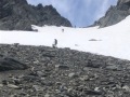 Navigating the snow on the South side of Gunsite Pass